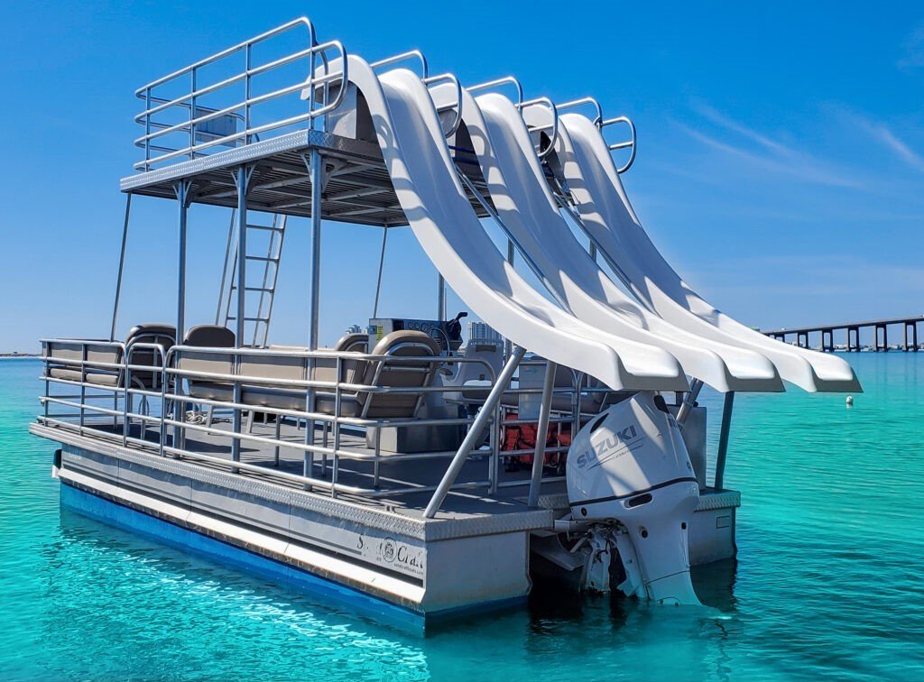 triple slide party boat from rowdy boats on piercy priest lake